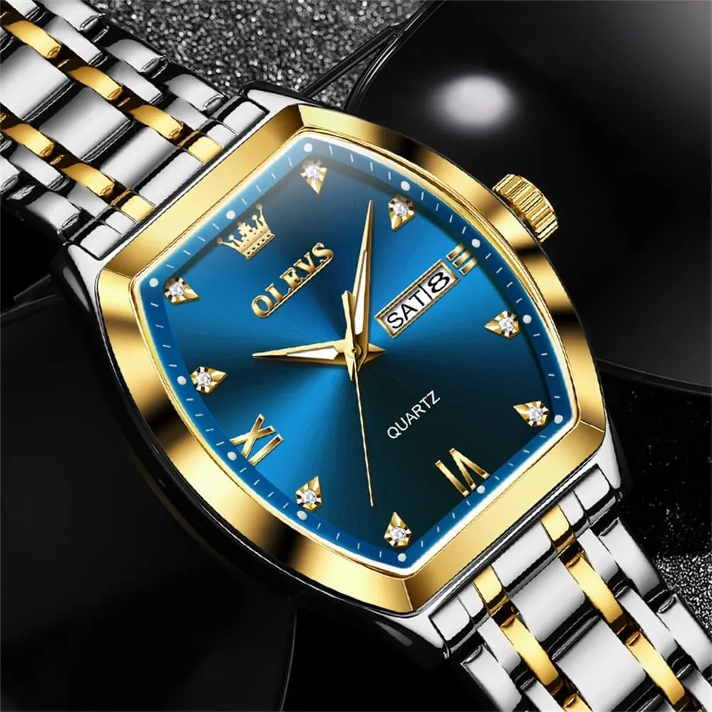 Watch for Men Casual Stainless Steel Waterproof Luminous Two divert colleague foundation Tone Wrist Watch OLEVS Men Watches Square Business Dress Diamond Analog Quartz Date Luxury 