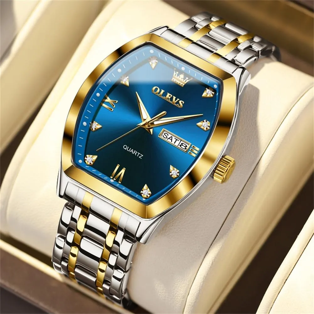 Watch for Men Casual Stainless Steel Waterproof Luminous Two divert colleague foundation Tone Wrist Watch OLEVS Men Watches Square Business Dress Diamond Analog Quartz Date Luxury 