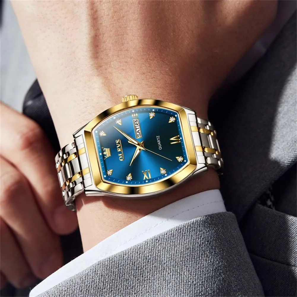 Watch for Men Casual Stainless Steel Waterproof Luminous Two divert colleague foundation Tone Wrist Watch OLEVS Men Watches Square Business Dress Diamond Analog Quartz Date Luxury 