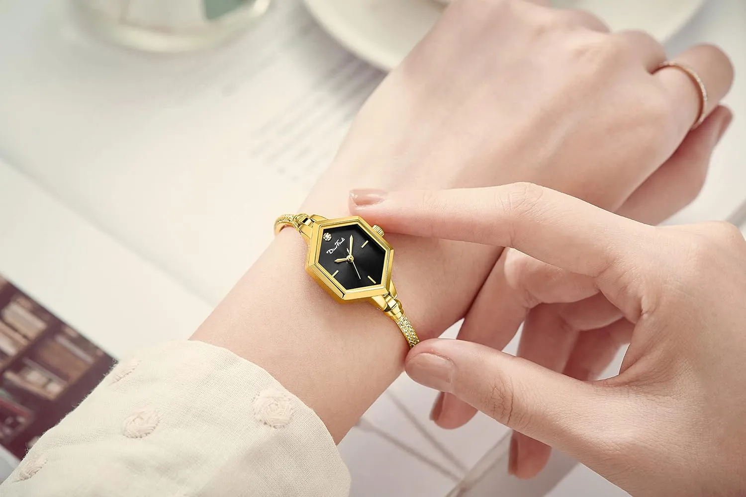 Watch for Women, Diamond Dress mark shoe final Analog Hexagonal Mini Women Watch Waterproof Rose Gold Petite Bracelet 