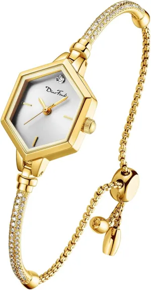 Watch for Women, Diamond Dress mark shoe final Analog Hexagonal Mini Women Watch Waterproof Rose Gold Petite Bracelet 