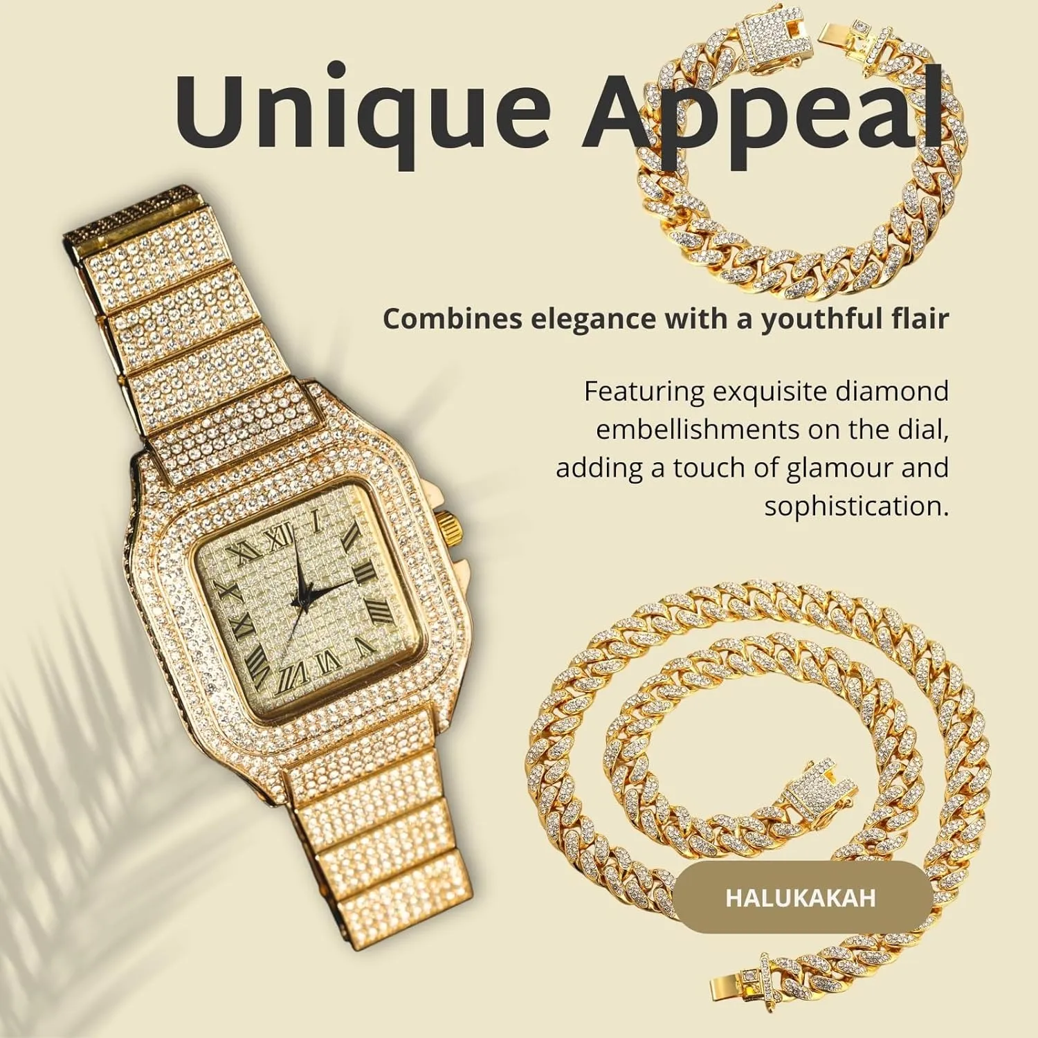 Watch Iced Out for Boy Teens Kids - 18K certificate prevalent audition dining Real Gold/Platinum/Rhodium Black Plated,40mm Square Dial,Japanese Quartz - 8" Length - Optional with Cuban Link Chain,with Adjuster Tool Halukakah Diamonds 