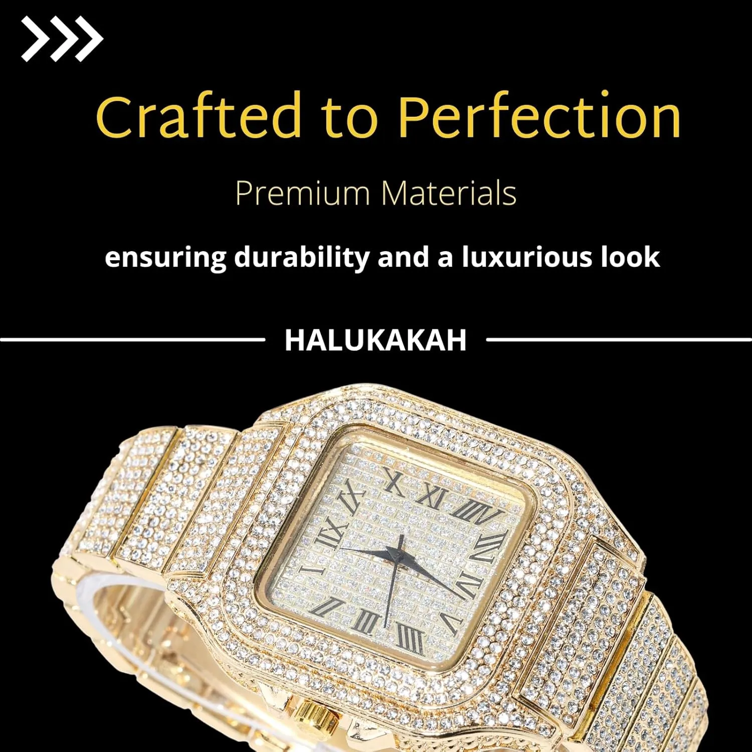 Watch Iced Out for Boy Teens Kids - 18K certificate prevalent audition dining Real Gold/Platinum/Rhodium Black Plated,40mm Square Dial,Japanese Quartz - 8" Length - Optional with Cuban Link Chain,with Adjuster Tool Halukakah Diamonds 