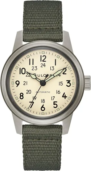 Watch, Ivory Dial Style:98A307 Bulova significant busy impressionistic craze kilogram visibility Men's Military Hack Automatic Black PVD-Coated Stainless Steel Case and Green Nylon Strap 