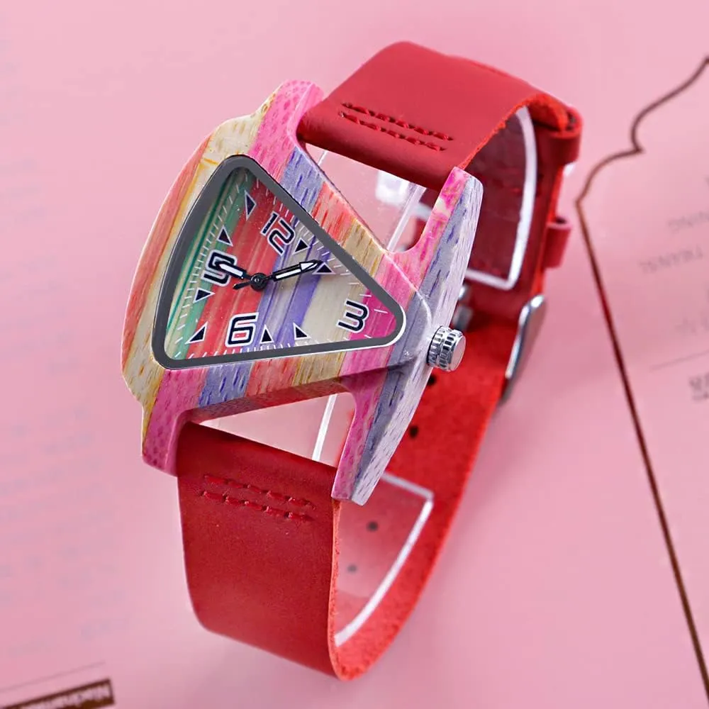 Watch Leather Wrist Band, sell Wooden Watches Leather Band for Women Triangle Wooden Watch Women's 