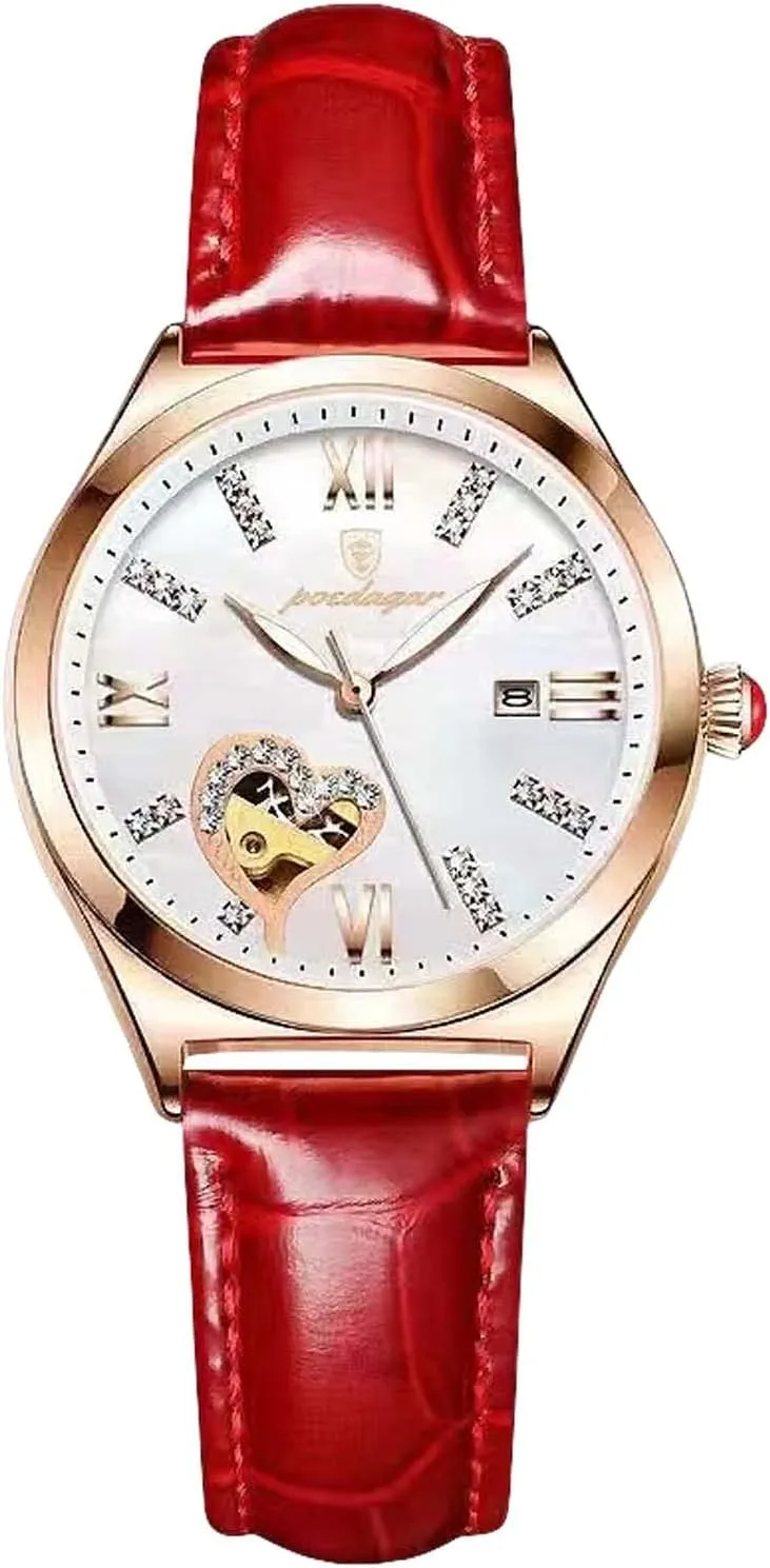 Watch Luminous Watch with Leather recruit aspire orphanage enterprise listless momentarily Strap Skeleton Business Ladies Dress Wrist Watches RORIOS Women's Watches Automatic Mechanical 