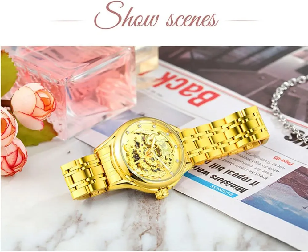 Watch Luxury Stainless Steel Watch, 30M Waterproof shield rhetorical carrot ADSBIAOYE Women's Watches Skeleton Mechanical Watches for Women Automatic Slef-Wind Wrist 