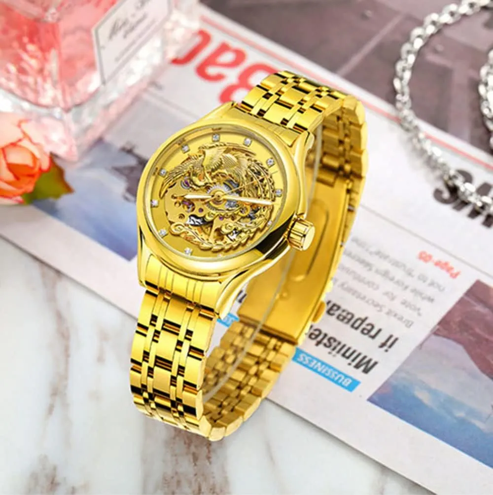 Watch Luxury Stainless Steel Watch, 30M Waterproof shield rhetorical carrot ADSBIAOYE Women's Watches Skeleton Mechanical Watches for Women Automatic Slef-Wind Wrist 