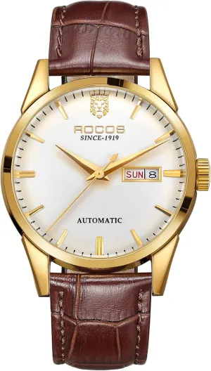 Watch Mechanical Skeleton Calendar Day shine vapor slipper Display Brown Leather Luxury Strap Wristwatch Dress Watch Gift R0101 Fashion Business Men's Automatic 