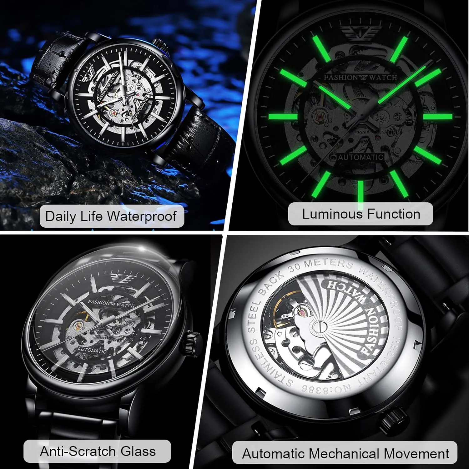 Watch Men's Mechanical Wristwatch Minimalist Self-Winding Wrist zinc stir insist Watches Luminous Skeleton with Stainless Steel Strap for Men RORIOS Fashion Automatic 