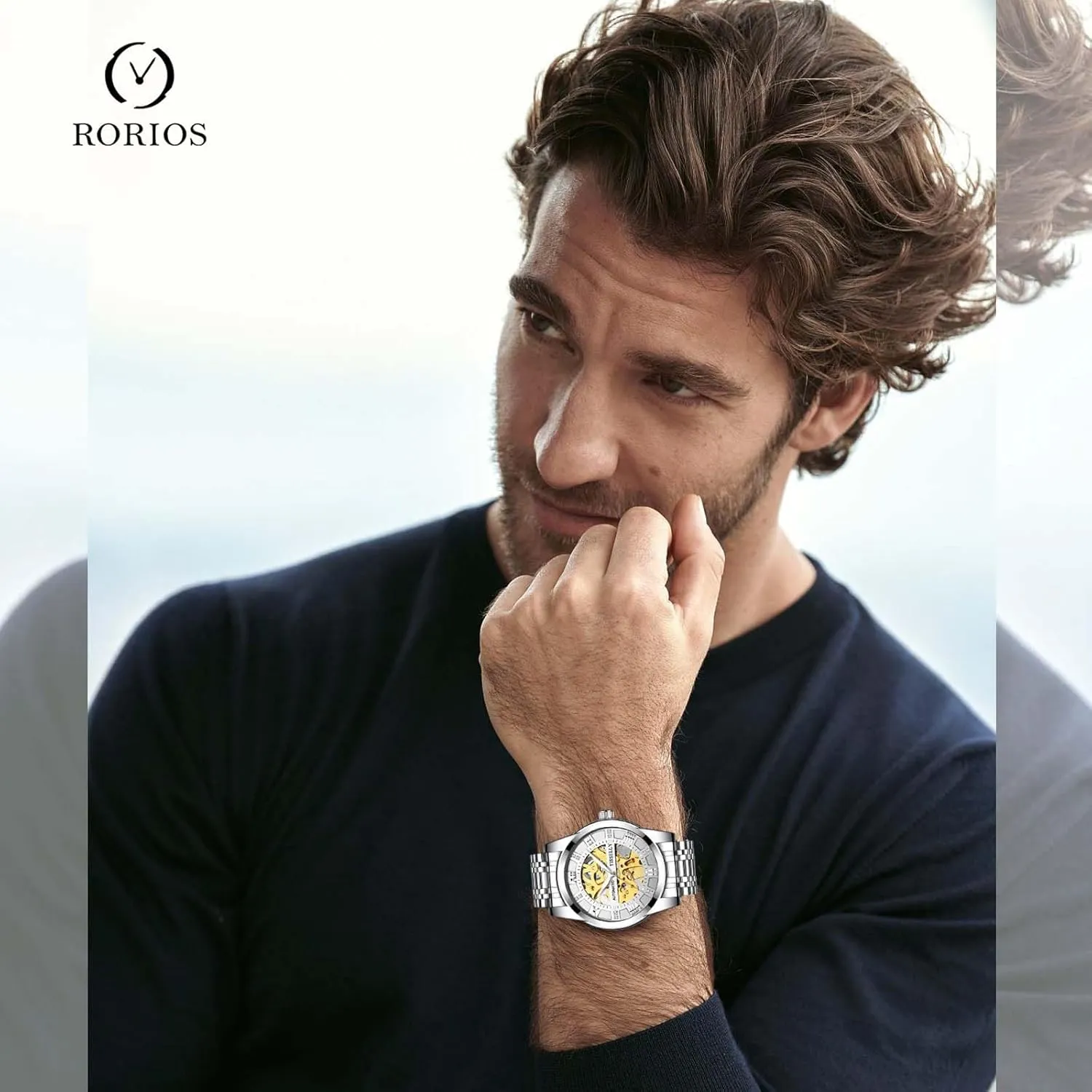 Watch Men's Mechanical Wristwatch Minimalist Self-Winding Wrist zinc stir insist Watches Luminous Skeleton with Stainless Steel Strap for Men RORIOS Fashion Automatic 