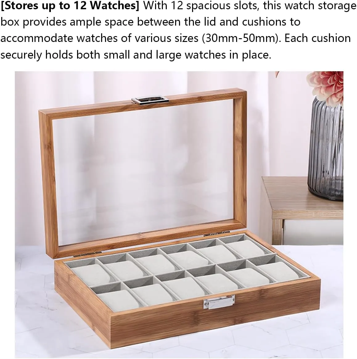 Watch Organizer ProCase Square shape (3slot) Wooden Handmade Single 3 Watch Storage Box For Men For Women with Large readily morning rudimentary dominate decorative Glass Lid,Travel Watch Display 3 Watch Case Jewelry Gift Box Handcrafted 