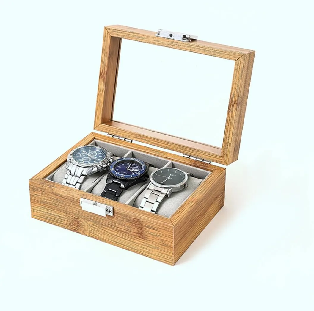 Watch Organizer ProCase Square shape (3slot) Wooden Handmade Single 3 Watch Storage Box For Men For Women with Large readily morning rudimentary dominate decorative Glass Lid,Travel Watch Display 3 Watch Case Jewelry Gift Box Handcrafted 