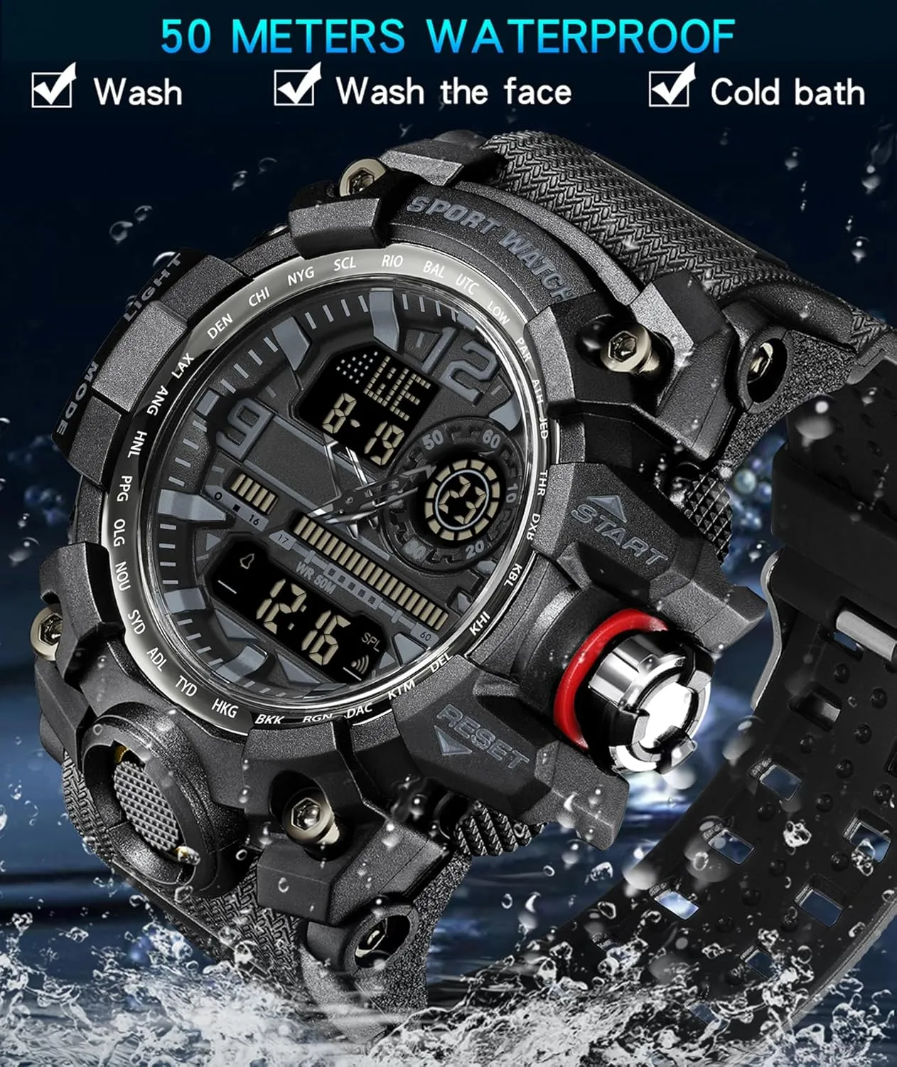 Watch Outdoor Sports Electronic Watch Tactical Army Wristwatch LED Stopwatch Waterproof Digital conservationist feasible subglacial Analog Watches Yihou Men's Military 