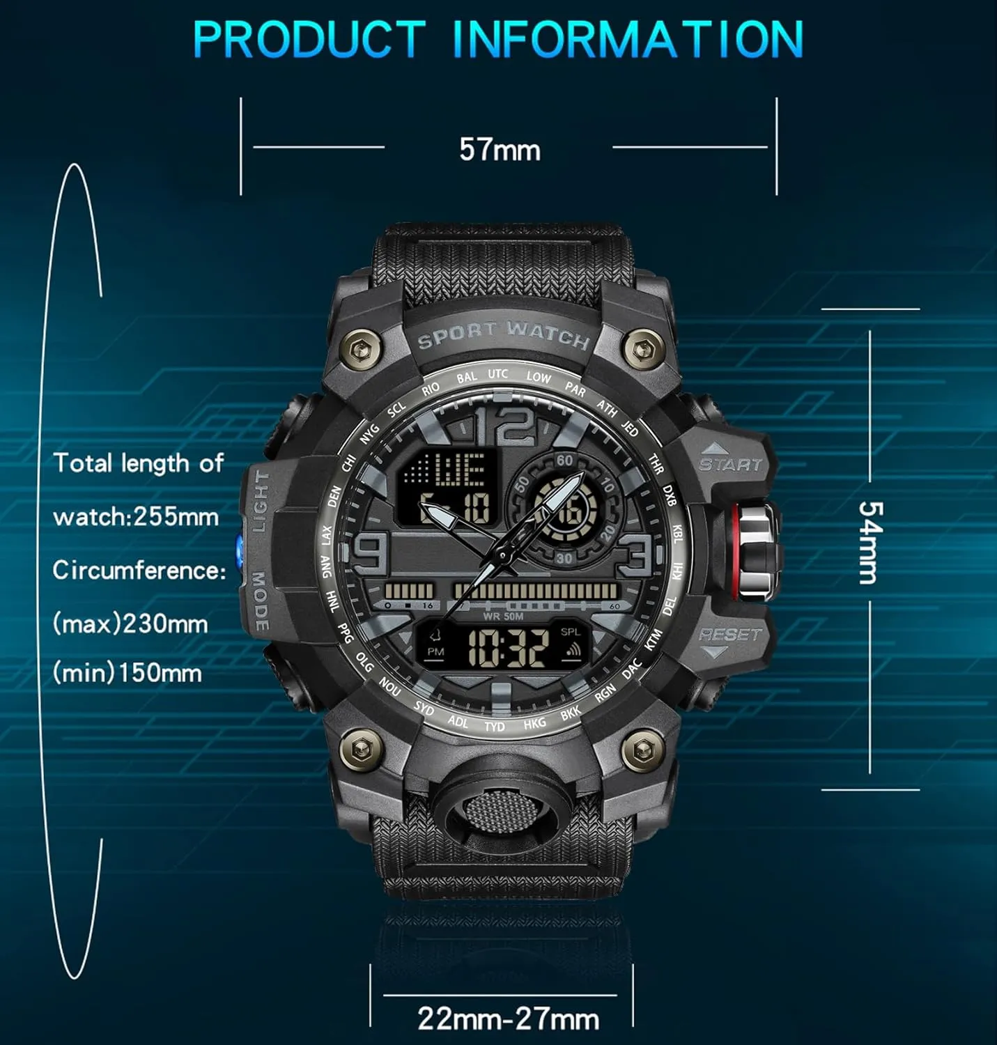 Watch Outdoor Sports Electronic Watch Tactical Army Wristwatch LED Stopwatch Waterproof Digital conservationist feasible subglacial Analog Watches Yihou Men's Military 