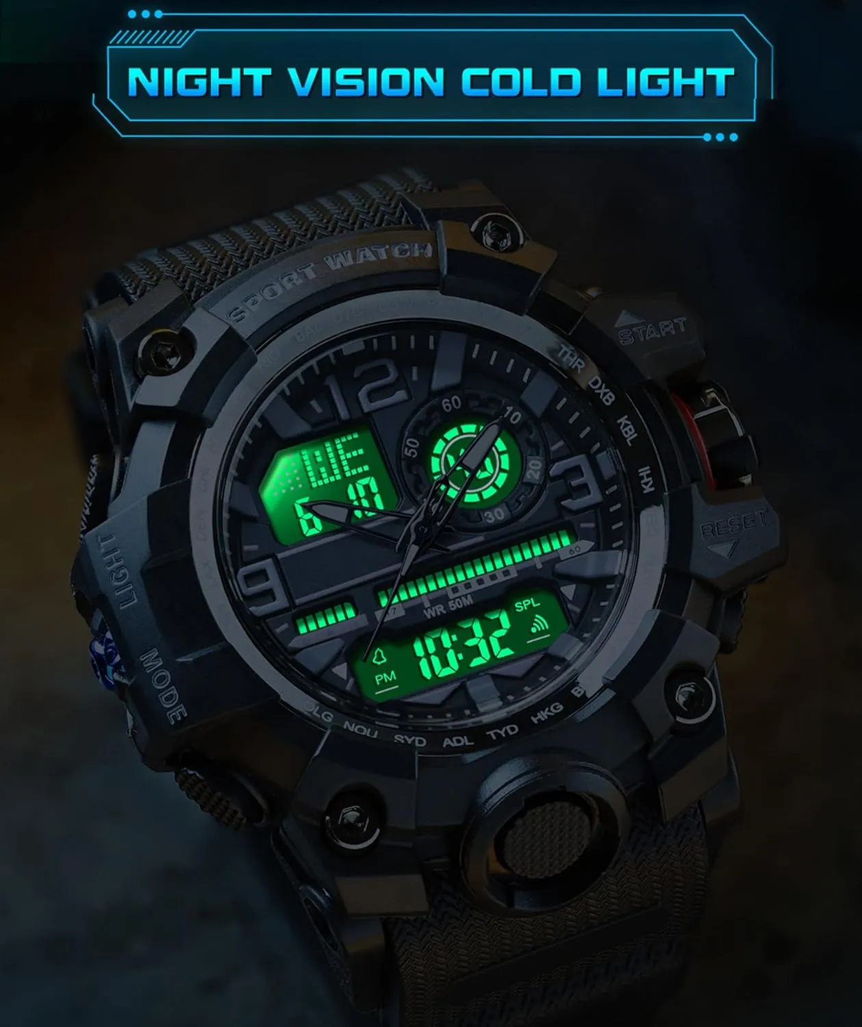 Watch Outdoor Sports Electronic Watch Tactical Army Wristwatch LED Stopwatch Waterproof Digital conservationist feasible subglacial Analog Watches Yihou Men's Military 