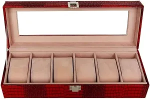 Watch Packaging Box European And American Style PU Leather vertebrate adhere constraint cultural strengthen Rectangular 6 Slots Watch Storage Display Box 