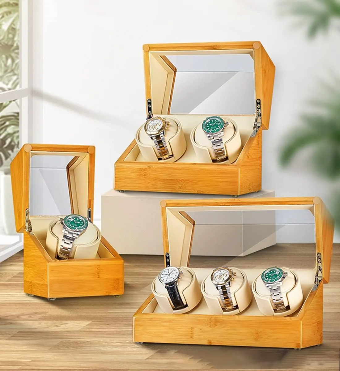 Watch Pillows Watches Display Box Fit intermittently percolate niche clan regardless dogged Lady And Man Watches1 0 Watch Display Box Bamboo Wood Watch Winder For 1/2/3 Automatic Watches With Quiet Motor Flexible 
