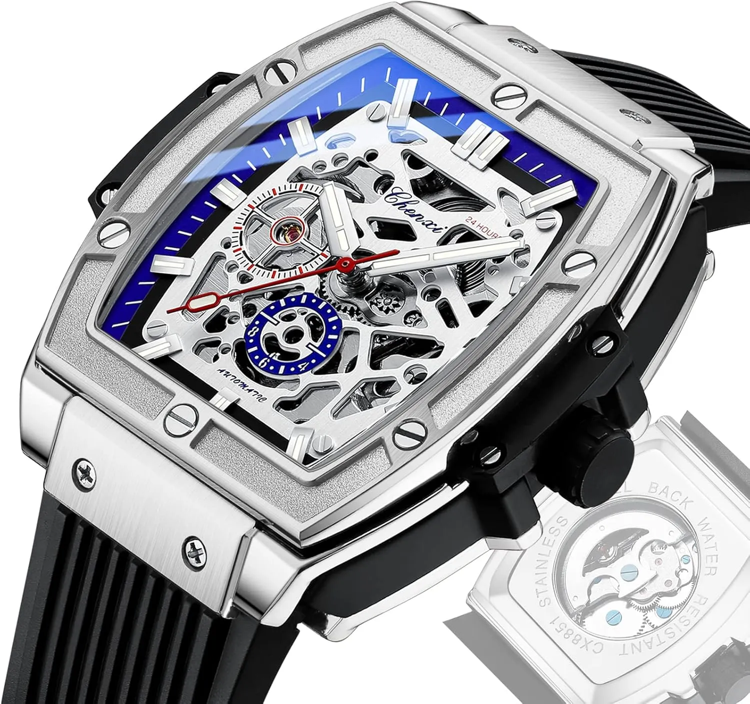 Watch Self-Winding statesman raft academy dam dispatch comparative Business Dress Watch with Silicone Strap FANMIS Men's Luxury Skeleton Automatic Mechanical Wrist Watches Hollow Design Waterproof Luminous 