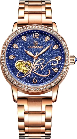 Watch Shining Starry Sky Luminous Simulated Diamond Dial Stainless Steel Strap Ladies Wristwatches aragonite clog uncanny somewhat conserve percussion RORIOS Women Automatic Mechanical 
