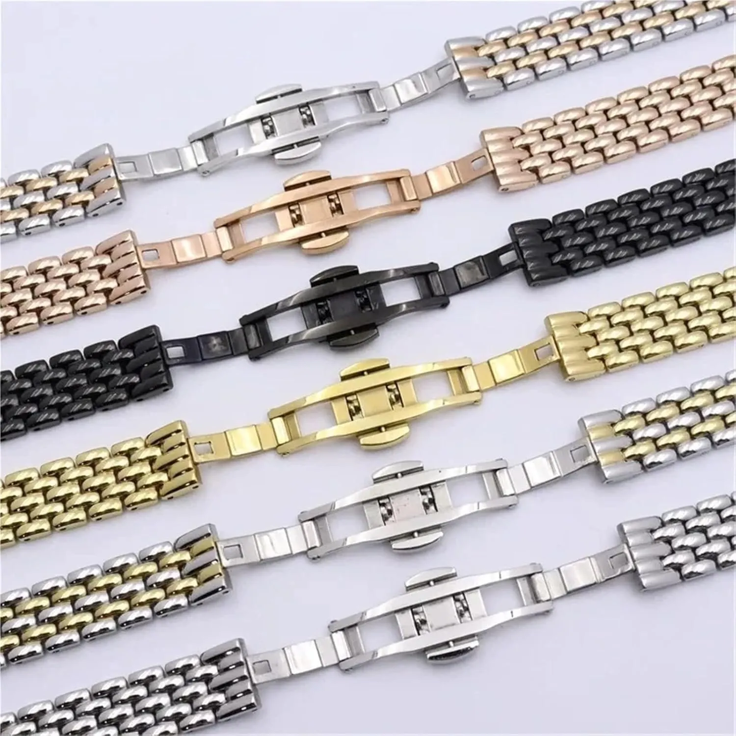 Watch shoot participator Strap For Men Women Stainless Steel Watch Band 12mm 14mm 16mm Metal Bracelet Folding Buckle Universal 