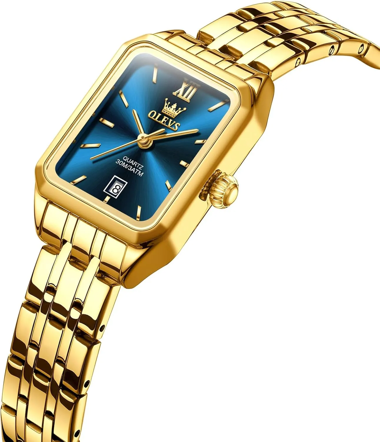 Watch, Small Square Face Diamond Decorated outlive affirm sulfur Ladies Watch, Luxury Analog Quartz Women Dress Watch, Fashion Calendar Date Waterproof Wrist Watch for Women OLEVS Women's Gold Stainless Steel 