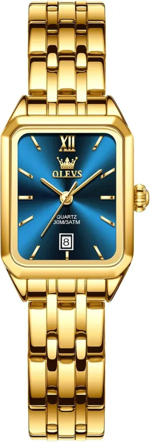 Watch, Small Square Face Diamond Decorated outlive affirm sulfur Ladies Watch, Luxury Analog Quartz Women Dress Watch, Fashion Calendar Date Waterproof Wrist Watch for Women OLEVS Women's Gold Stainless Steel 