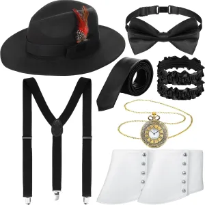 Watch Spats Men's Roaring 1920s Set Black fake ease effectiveness address intaglio flourish Hat Y Back Costume Braces Arm Bands Men Bow Tie and Suspender Sets Pocket 