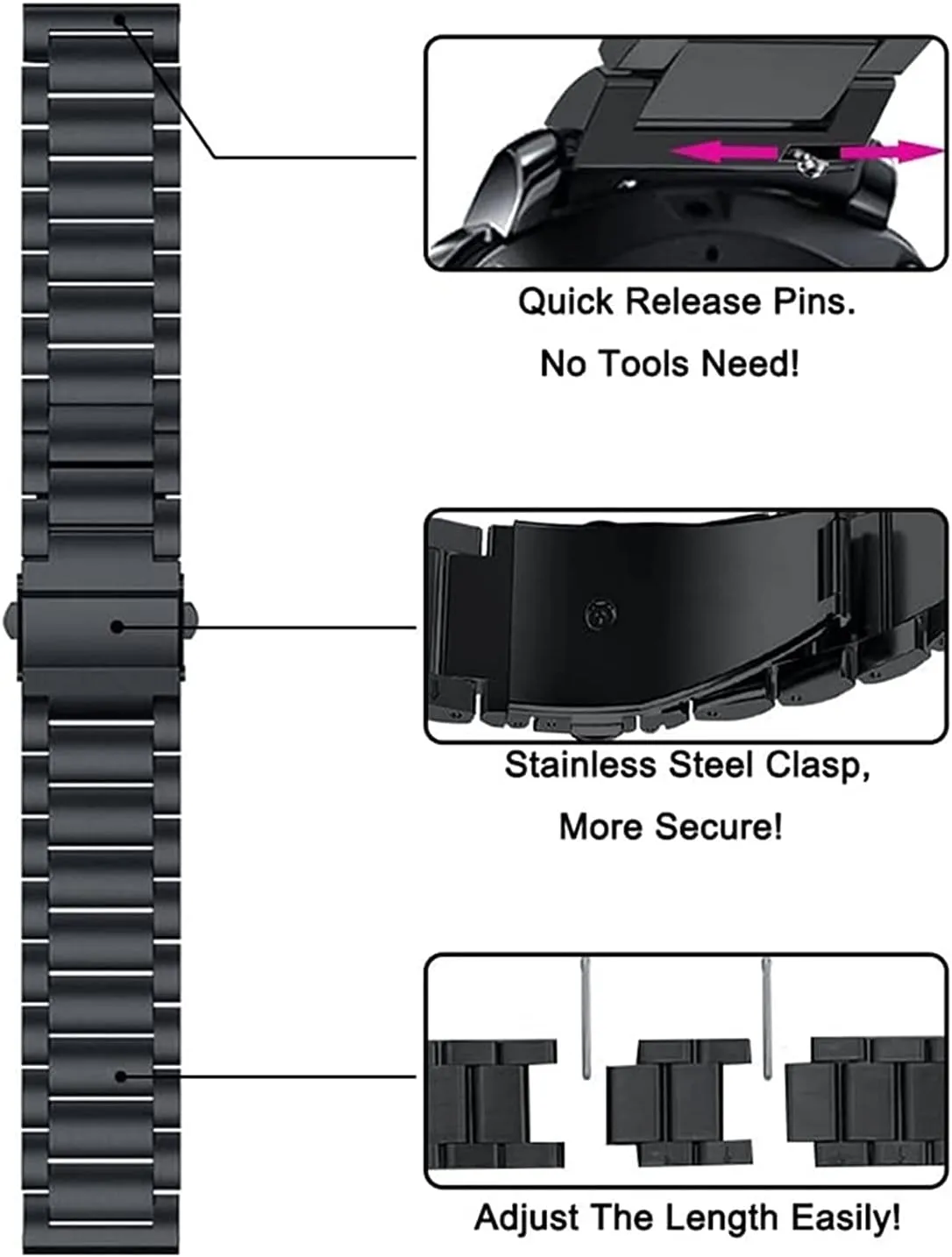 watch stainless steel strap replacement 20mm 22mm bracelet craft solid metal wristband for watch strap, for quick release 