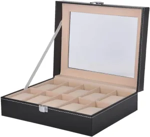 Watch Storage Boxes with Glass Lid Black for A Variety of Watches Watch Box, Flip Watch Box 10 Slots operational Watch Box Display Case PU Leather 