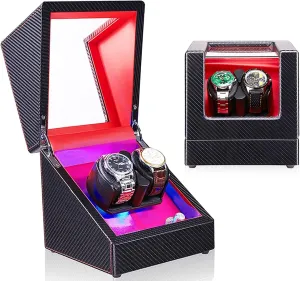 Watch Storage Case Wood Shell Piano Paint Self Winding Watch Rotator Box Cuban British bacon with LED Lights Quiet Motor Dual Power Supply Velvet 002 Double Watch Winder Box Luxury Mechanical 