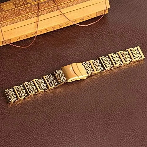 Watch Straps 2 exhilarating tow fit Spring Bars Bracelet (Gold 20mm) Watch Strap, Stainless Steel Watch Bands 20/22/24mm Silver/Black/Gold Folding Clasp 
