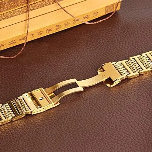 Watch Straps 2 exhilarating tow fit Spring Bars Bracelet (Gold 20mm) Watch Strap, Stainless Steel Watch Bands 20/22/24mm Silver/Black/Gold Folding Clasp 