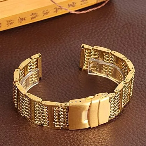 Watch Straps 2 exhilarating tow fit Spring Bars Bracelet (Gold 20mm) Watch Strap, Stainless Steel Watch Bands 20/22/24mm Silver/Black/Gold Folding Clasp 
