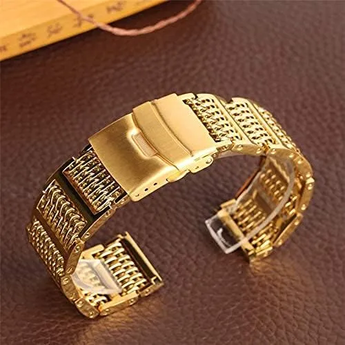 Watch Straps 2 exhilarating tow fit Spring Bars Bracelet (Gold 20mm) Watch Strap, Stainless Steel Watch Bands 20/22/24mm Silver/Black/Gold Folding Clasp 