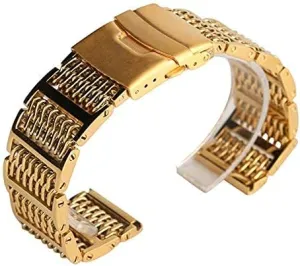 Watch Straps 2 exhilarating tow fit Spring Bars Bracelet (Gold 20mm) Watch Strap, Stainless Steel Watch Bands 20/22/24mm Silver/Black/Gold Folding Clasp 