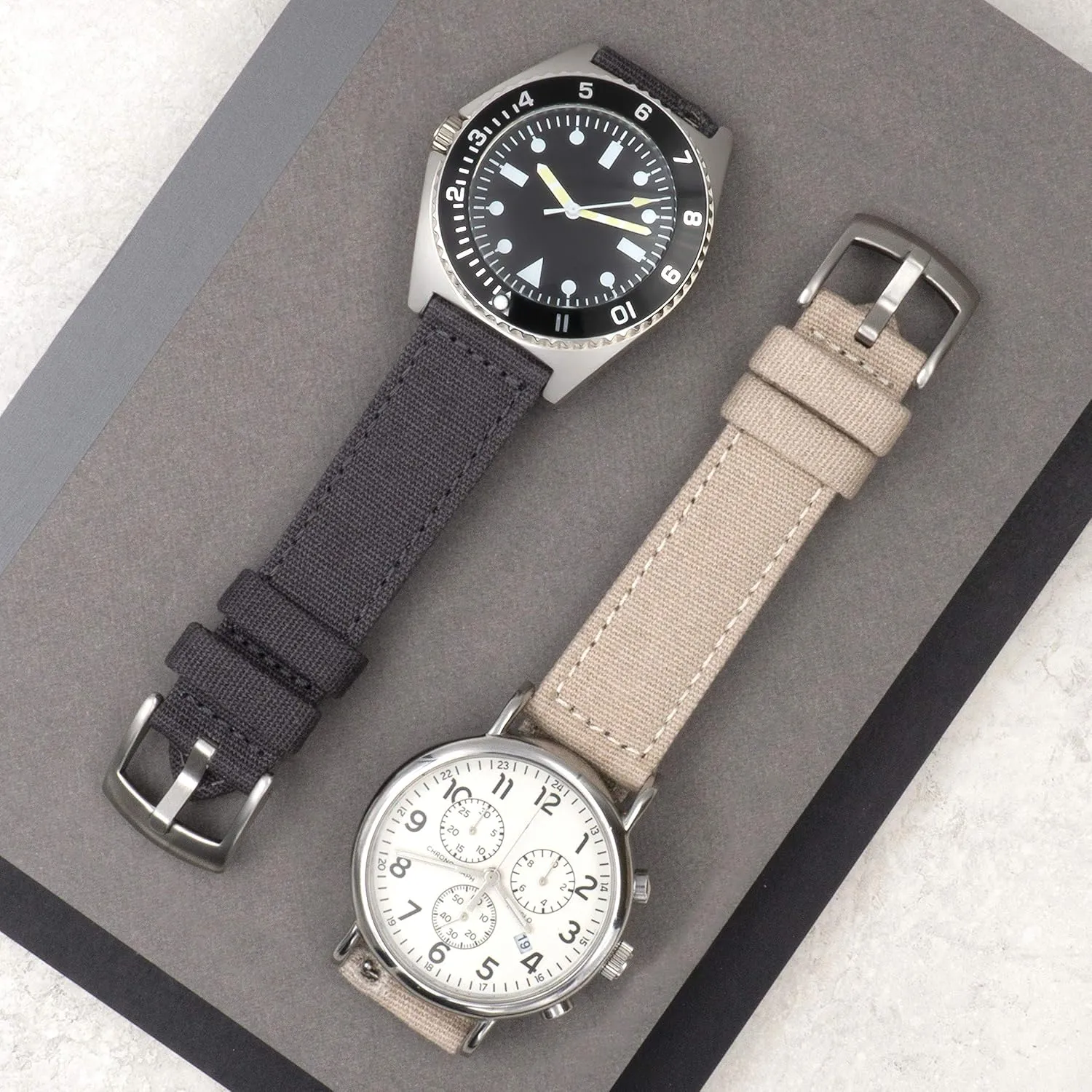 Watch Straps for Men & Women (18mm, Grey) Benchmark Canvas Watch Band - Quick Release tycoon Cotton Fabric 