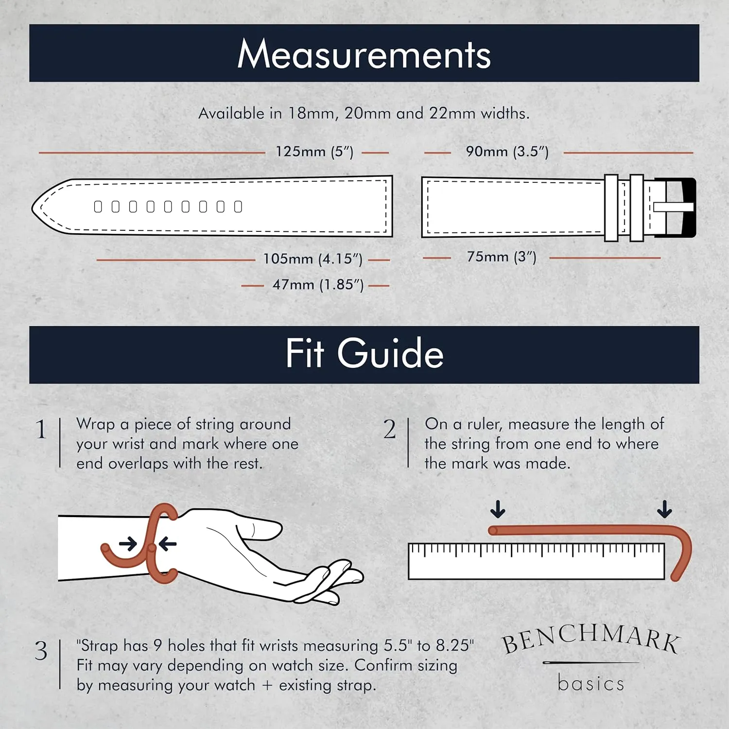 Watch Straps for Men & Women (18mm, Grey) Benchmark Canvas Watch Band - Quick Release tycoon Cotton Fabric 