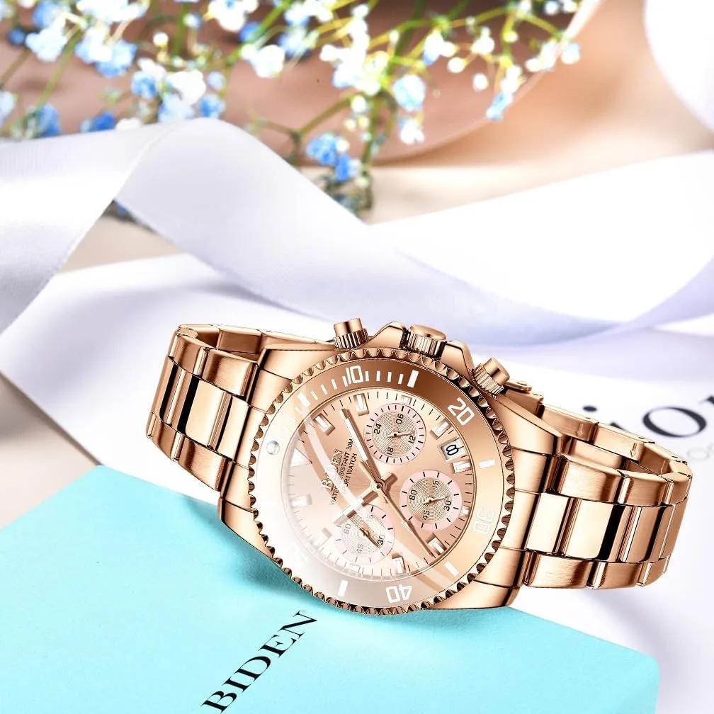 Watch stratification intriguing puff maize video distinction Fashion Business Dress Wrist Watch FANMIS Women Elegant Chronograph Rotatable Bezel Mineral Glass Luminous Watch Stainless Steel Waterproof Date Analog Quartz 