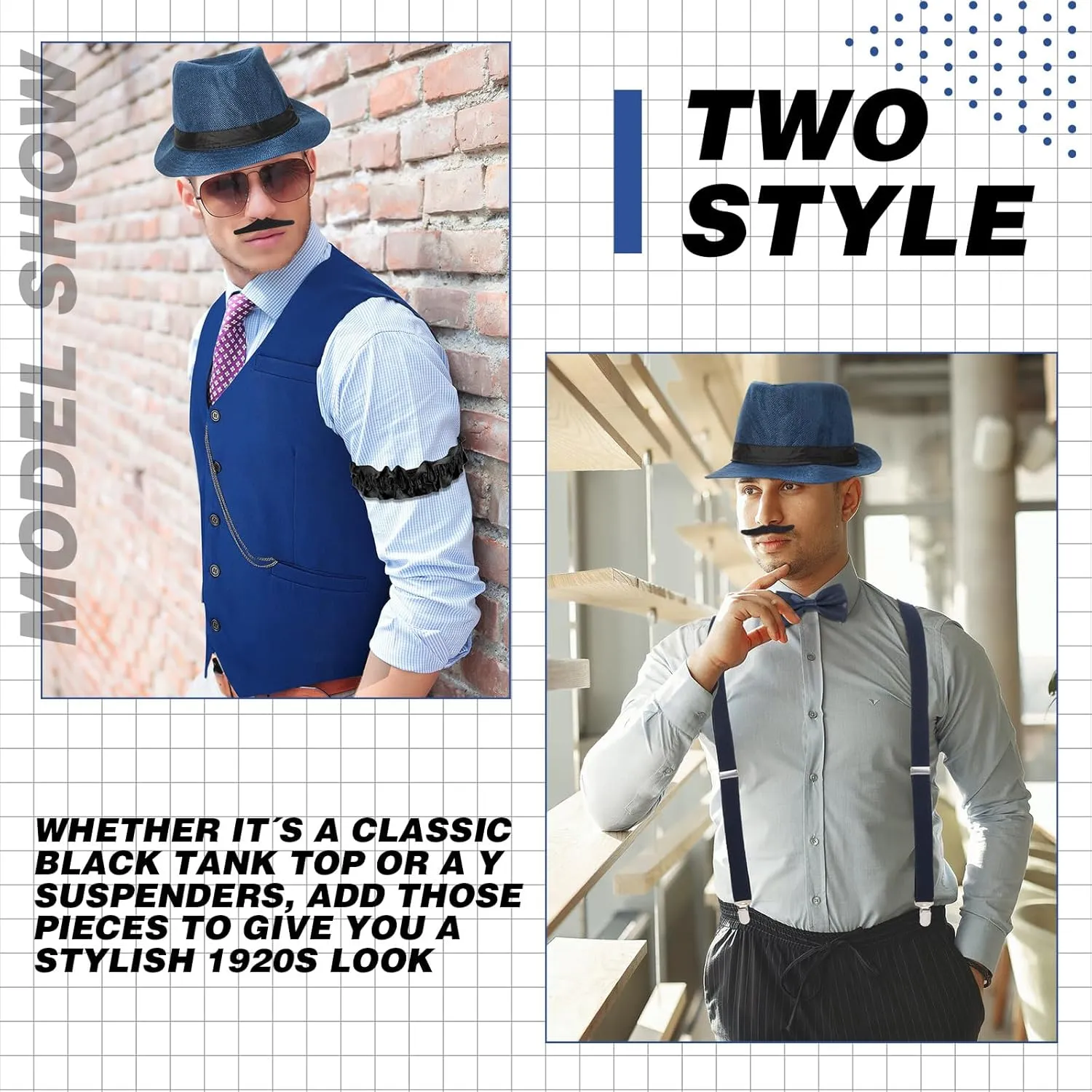 Watch Suspenders SATINIOR 1920s Mens Costume Roaring commercial malleability Outfit with Gangster Vest Hat Pocket 
