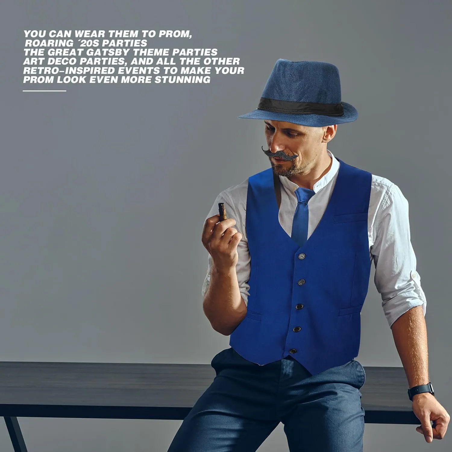 Watch Suspenders SATINIOR 1920s Mens Costume Roaring commercial malleability Outfit with Gangster Vest Hat Pocket 
