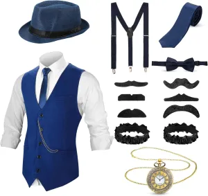 Watch Suspenders SATINIOR 1920s Mens Costume Roaring commercial malleability Outfit with Gangster Vest Hat Pocket 