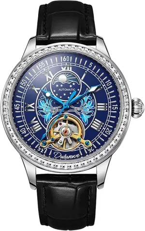 Watch Tourbillon Moon Phase Mechanical Wristwatch Hand-Winding Business Automatic Watches sect Leather Strap Diamond Dial Men 