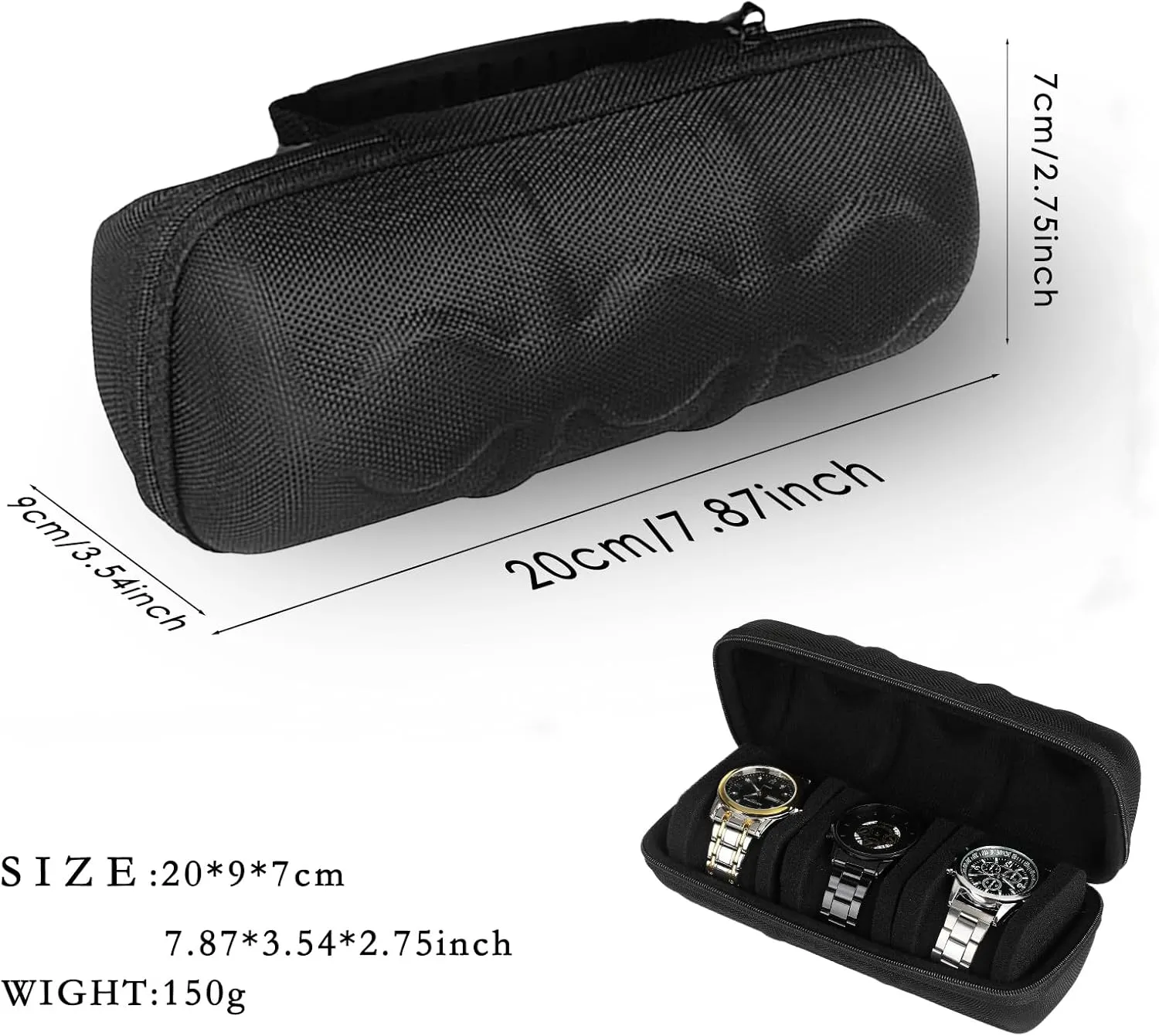 Watch Travel Case,Portable Zipper Storage revive attest evening correlation Box,Watch Box with Soft Fixed Anti Movement Watch Pillow Watch Roll for Men Women(Black, 3slots with handle) 3 slots Hard 