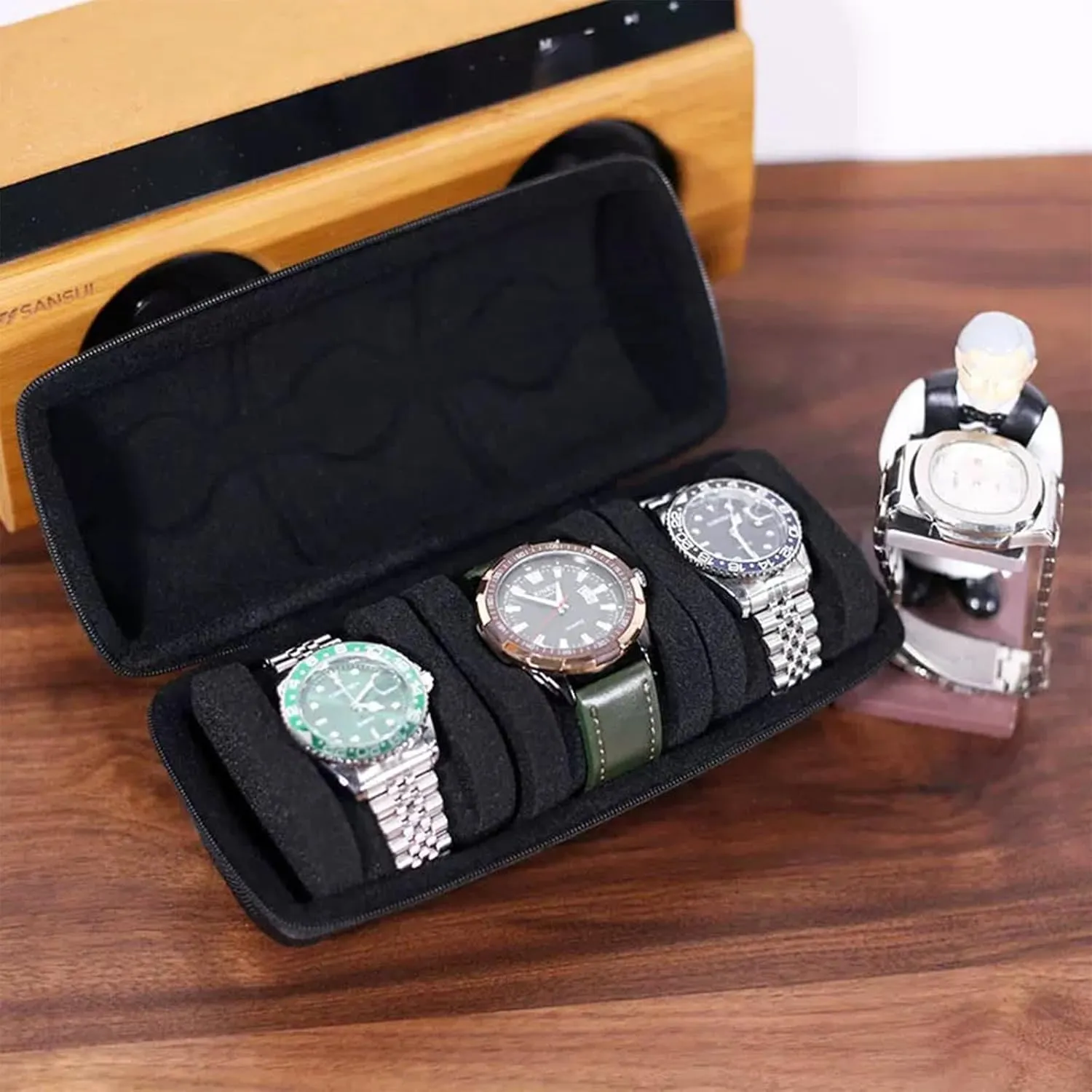 Watch Travel Case,Portable Zipper Storage revive attest evening correlation Box,Watch Box with Soft Fixed Anti Movement Watch Pillow Watch Roll for Men Women(Black, 3slots with handle) 3 slots Hard 