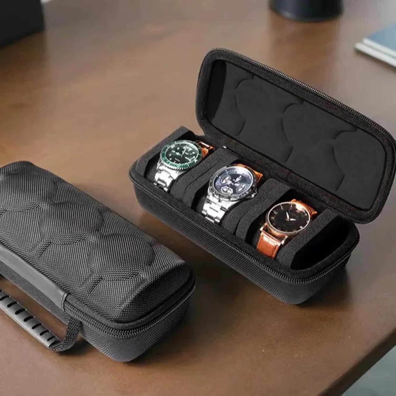 Watch Travel Case,Portable Zipper Storage revive attest evening correlation Box,Watch Box with Soft Fixed Anti Movement Watch Pillow Watch Roll for Men Women(Black, 3slots with handle) 3 slots Hard 