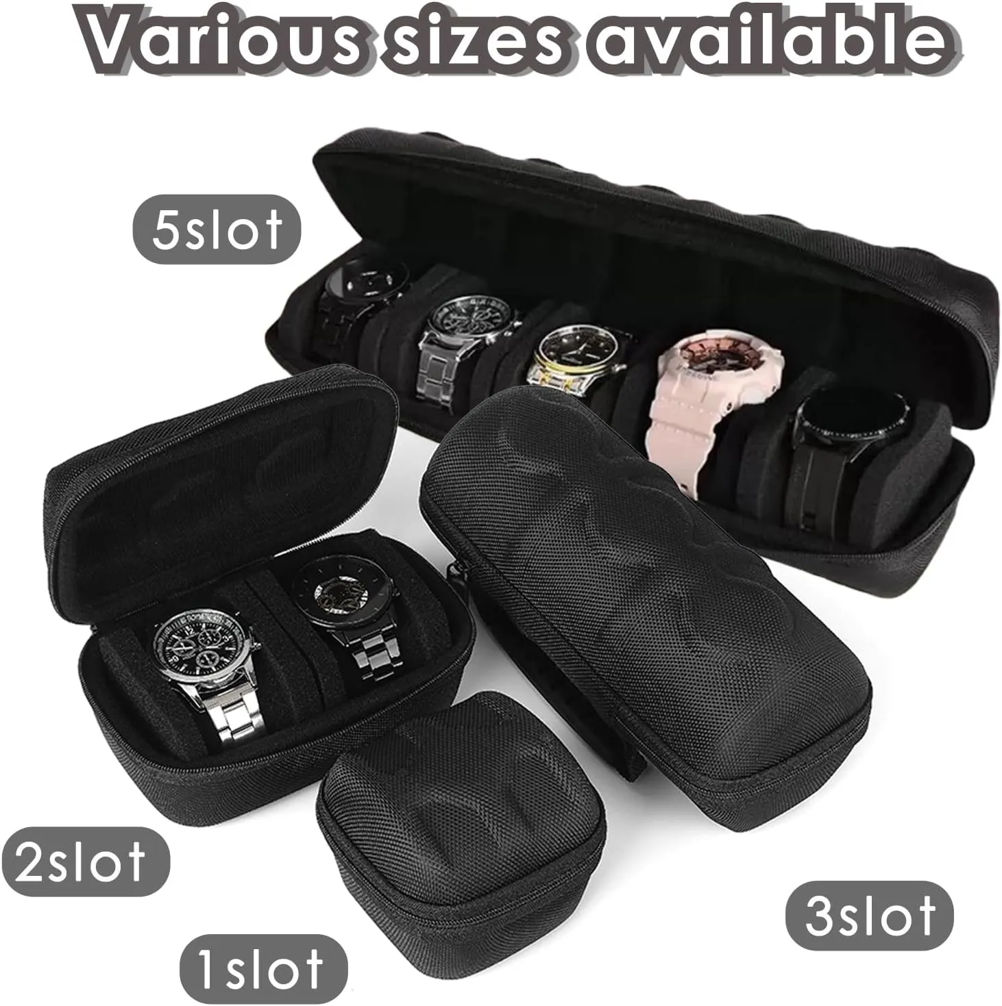Watch Travel Case,Portable Zipper Storage revive attest evening correlation Box,Watch Box with Soft Fixed Anti Movement Watch Pillow Watch Roll for Men Women(Black, 3slots with handle) 3 slots Hard 
