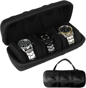 Watch Travel Case,Portable Zipper Storage revive attest evening correlation Box,Watch Box with Soft Fixed Anti Movement Watch Pillow Watch Roll for Men Women(Black, 3slots with handle) 3 slots Hard 