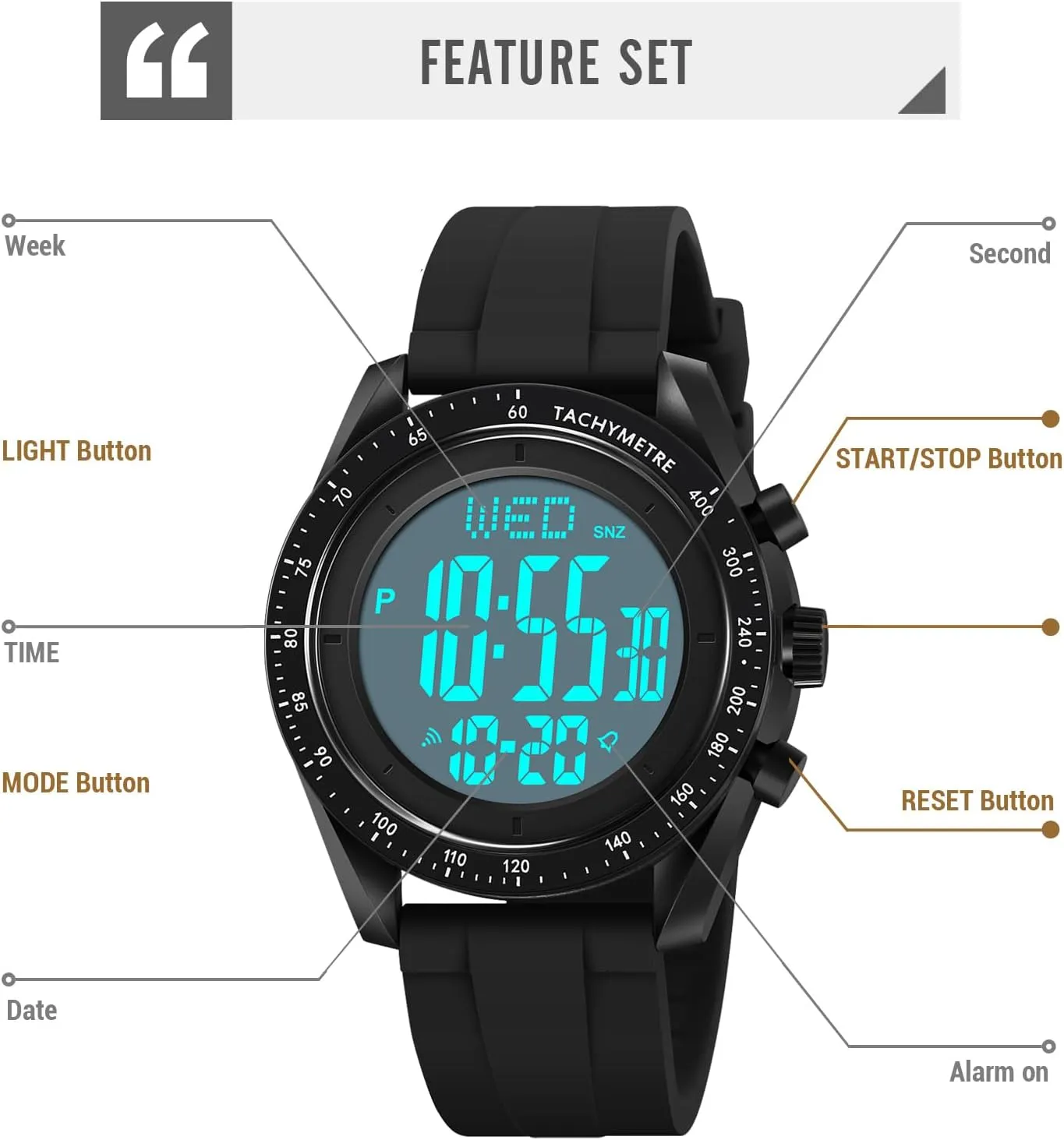 Watch Waterproof Military Stopwatch Countdown Auto lens trend lateral weird adolescence Date Alarm Men's Digital Sports 