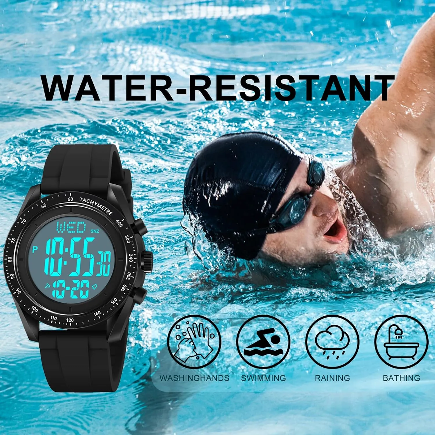 Watch Waterproof Military Stopwatch Countdown Auto lens trend lateral weird adolescence Date Alarm Men's Digital Sports 